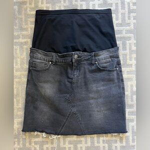 Black denim maternity mini skirt